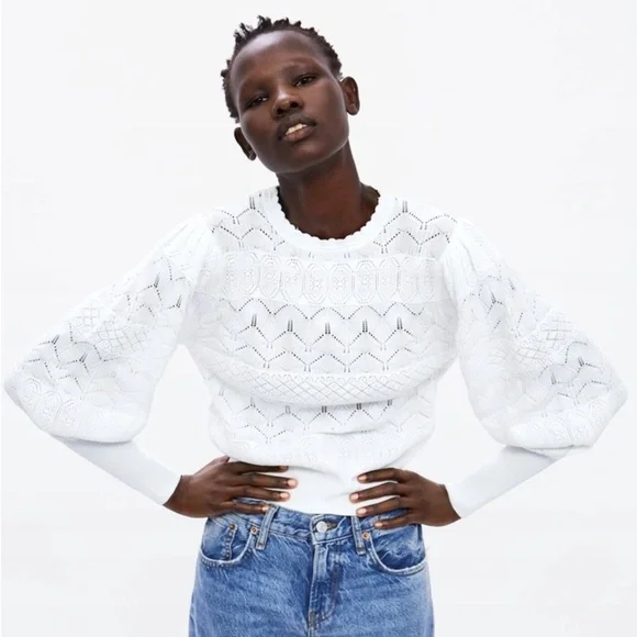 Zara Crochet Balloon Sleeve Sweater - Picture 3 of 7